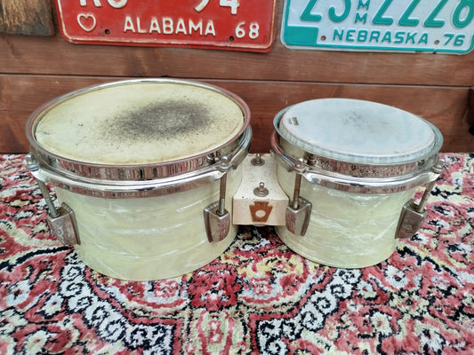 WFL 6" & 8" Bongales 1940s, White Marine Pearl.