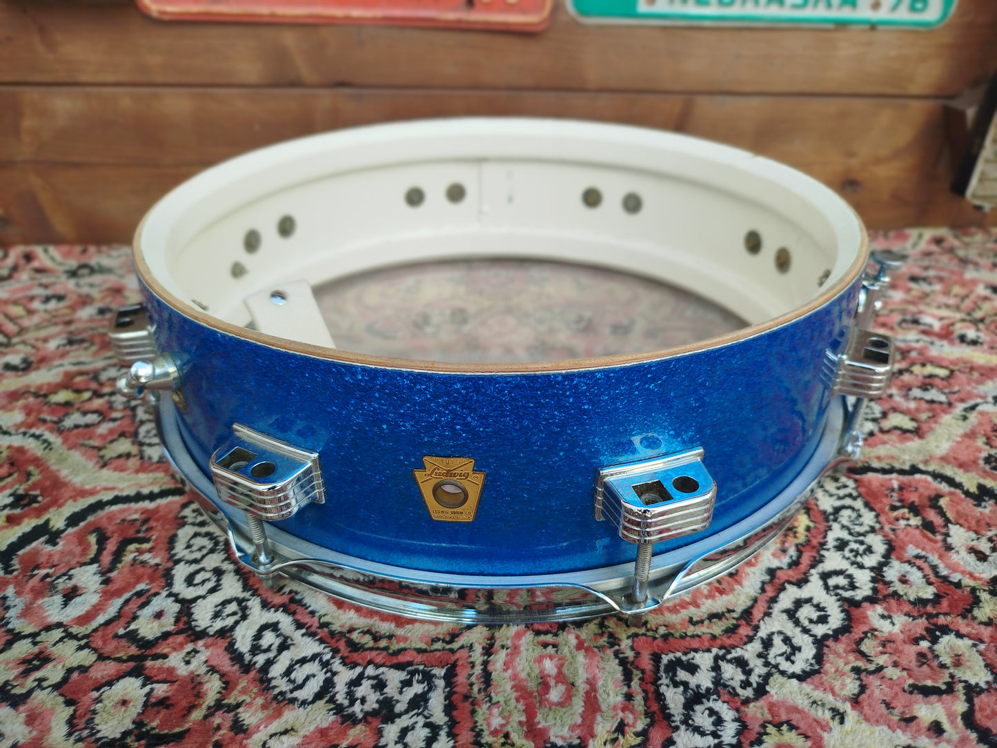 LUDWIG Downbeat 14"x4" Blue Sparkle, 1965.