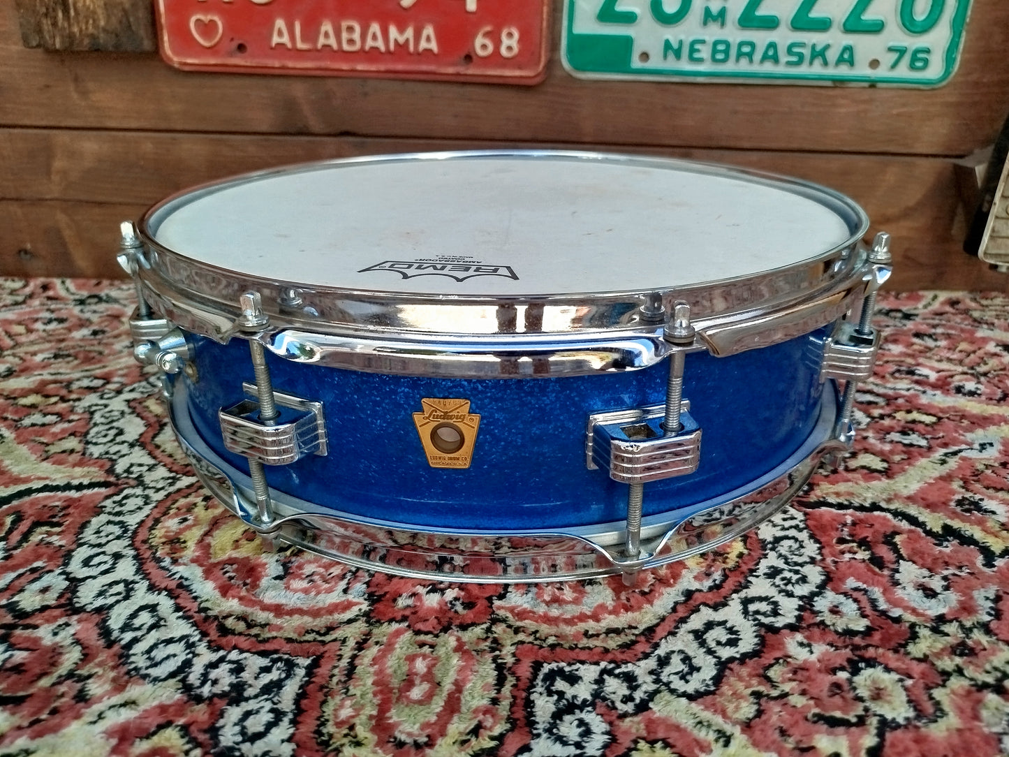 LUDWIG Downbeat 14"x4" Blue Sparkle, 1965.