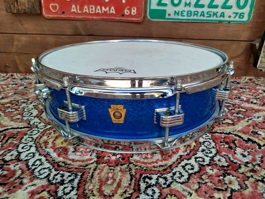 LUDWIG Downbeat 14"x4" Blue Sparkle, 1965.