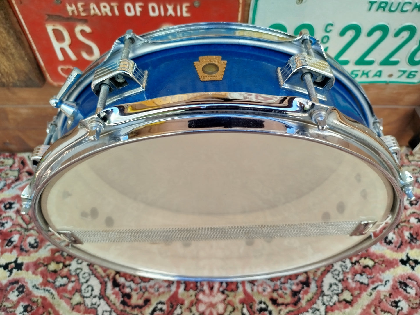 LUDWIG Downbeat 14"x4" Blue Sparkle, 1965.