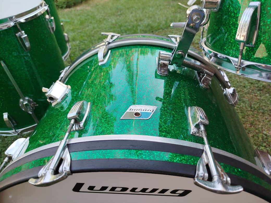 LUDWIG 24”-14”-16”-18”, Green Glitter, 1975/76.