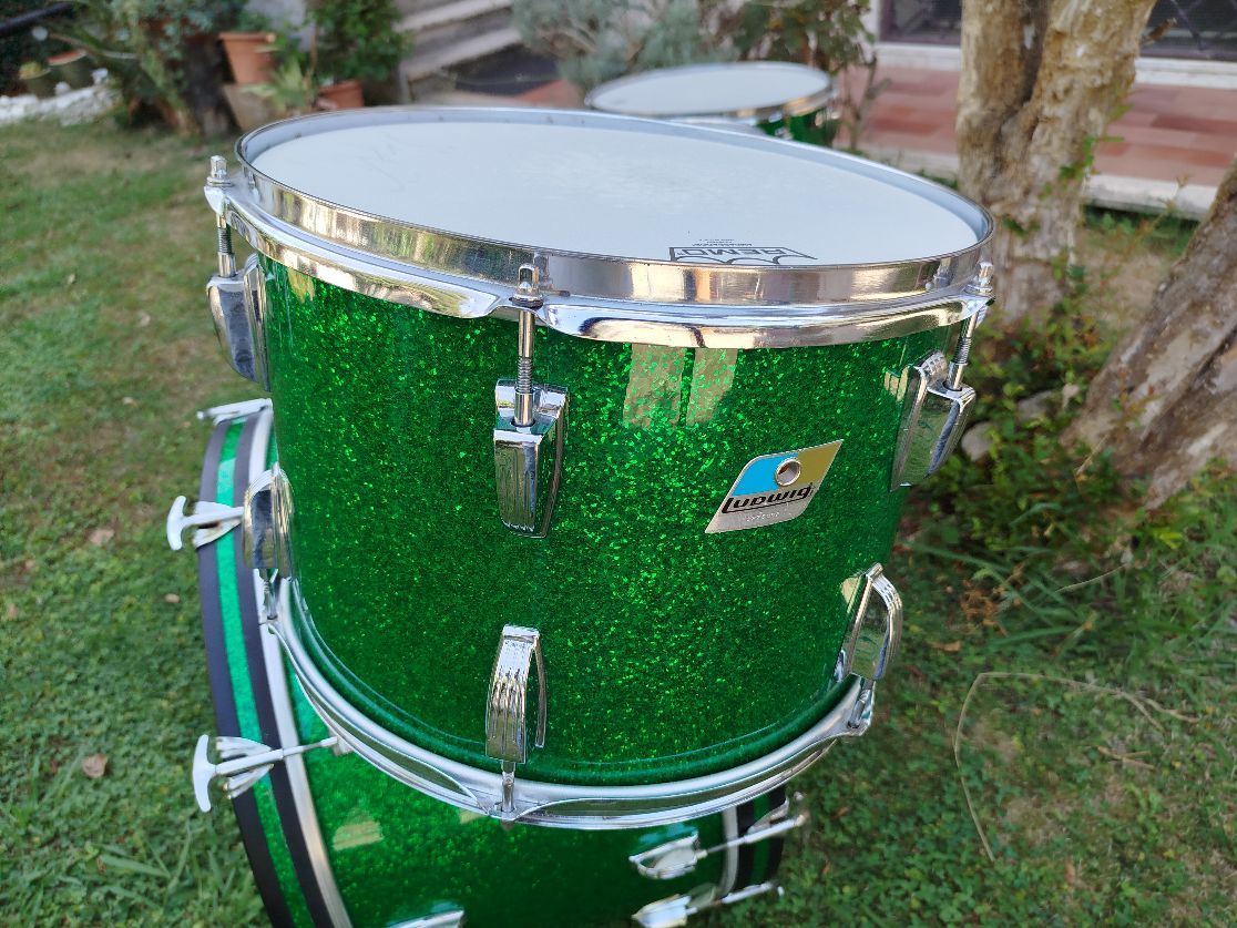 LUDWIG 24”-14”-16”-18”, Green Glitter, 1975/76.