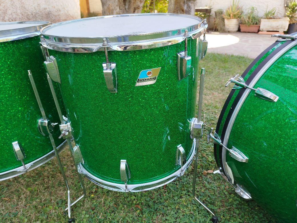 LUDWIG 24”-14”-16”-18”, Green Glitter, 1975/76.