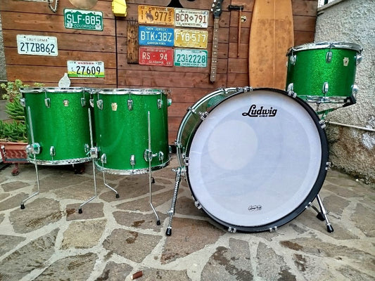 LUDWIG Classic Maple 26", 13", 16", 18" Green Sparkle. Usata.